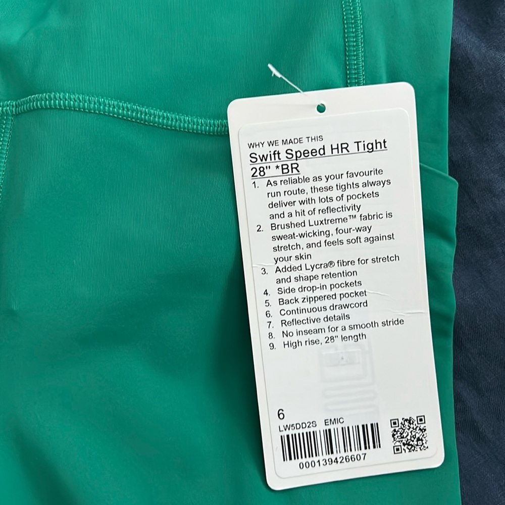 Lululemon Swift Speed high rise tight 28” brushed luxtreme in Emerald Ice